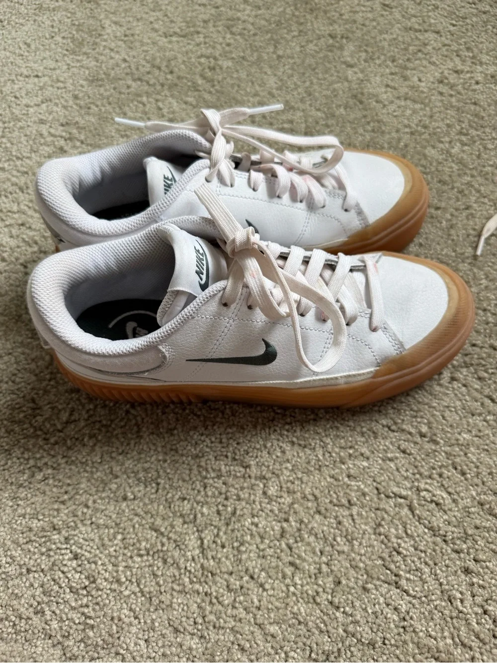 platform Nike White and Gum Low-Top Sneakers with Black Swoosh